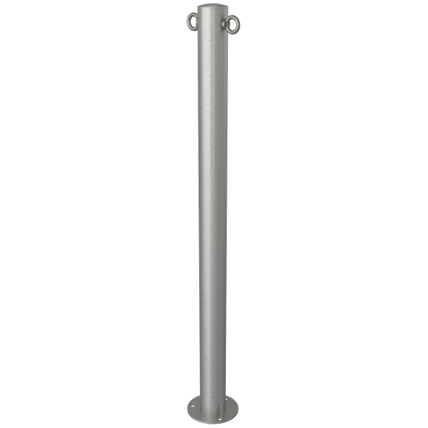 Stainless steel post |  60 mm | stationary, to be fixed by plugswith base plate  120 x 5 mm | without lock | with 2 eyelets